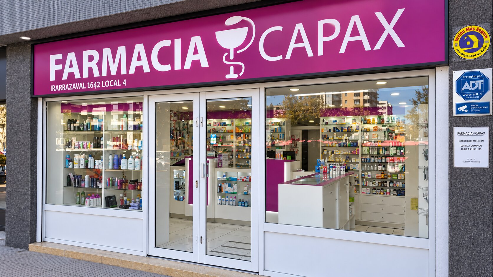 Fachada de Farmacia Capax en Av. Irarrázaval 1642